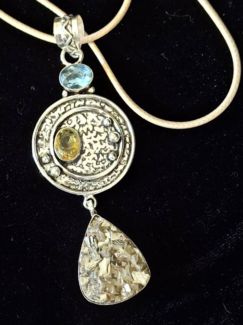 Boho Apache Pyrite Druzy Citrine Gemstone Ethnic Pendant  490 NWOT